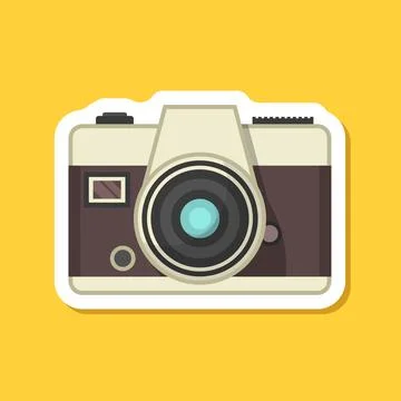 Photo camera sticker icon in flat style. Photography equipment vector illus.. Stock Illustration