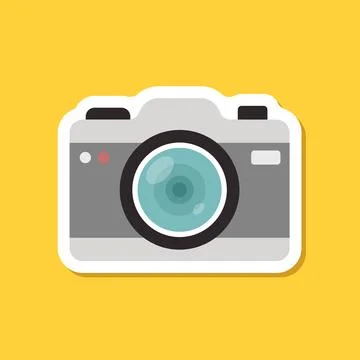 Photo camera sticker icon in flat style. Photography equipment vector illus.. Stock Illustration