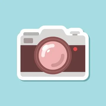 Photo camera sticker icon in flat style. Photography equipment vector illus.. Stock Illustration