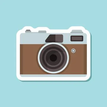 Photo camera sticker icon in flat style. Photography equipment vector illus.. Stock Illustration
