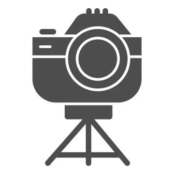 Photo camera on tripod solid icon, device concept, camera on stand sign on white Stock Illustration