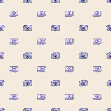 Photo camera vintage seamless pattern. Retro photo cameras design. Repeated t Stock Illustration