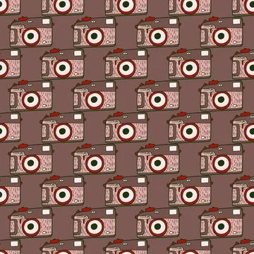 Photo camera vintage seamless pattern. Retro photo cameras design. Repeated t Stock Illustration