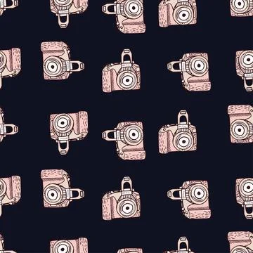 Photo camera vintage seamless pattern. Retro photo cameras design. Illustrazione stock