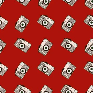 Photo camera vintage seamless pattern. Retro photo cameras design. Repeated t Illustrazione stock
