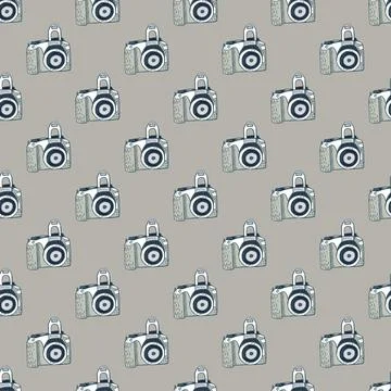 Photo camera vintage seamless pattern. Retro photo cameras design. Stock Illustration
