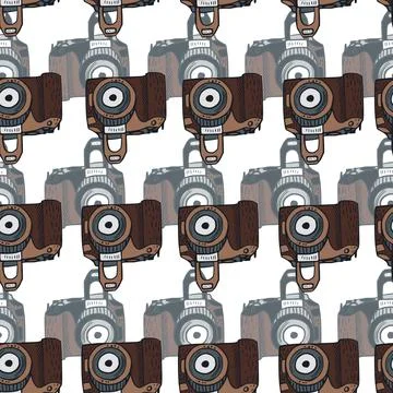 Photo camera vintage seamless pattern. Retro photo cameras design. Stock Illustration
