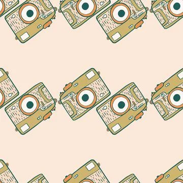 Photo camera vintage seamless pattern. Retro photo cameras design. Repeated t Illustrazione stock