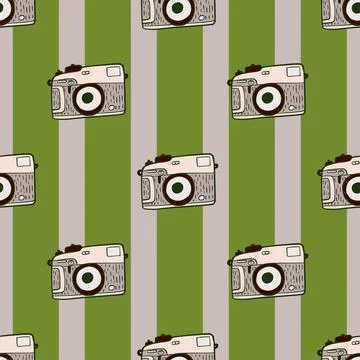 Photo camera vintage seamless pattern. Retro photo cameras design. Repeated t Stock Illustration