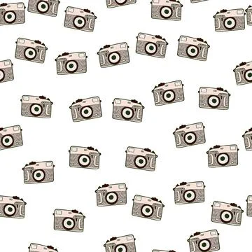 Photo camera vintage seamless pattern. Retro photo cameras design. Repeated t Illustrazione stock