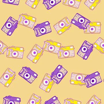 Photo camera vintage seamless pattern. Retro photo cameras design. Repeated t イラスト素材