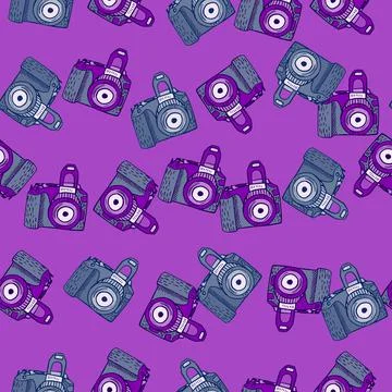Photo camera vintage seamless pattern. Retro photo cameras design. 스톡 일러스트