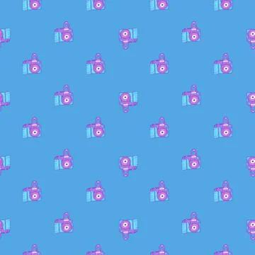 Photo camera vintage seamless pattern. Retro photo cameras design. Stock Illustration