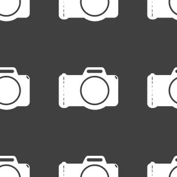 Photo camera web icon. flat design. Seamless gray pattern. Stockillustratie