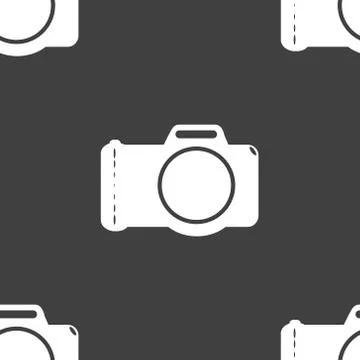 Photo camera web icon. flat design. Seamless gray pattern. Illustrazione stock