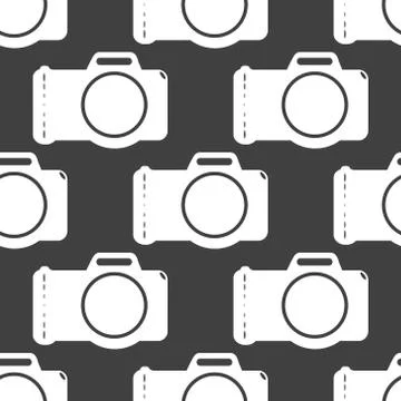 Photo camera web icon. flat design. Seamless gray pattern. Stockillustratie