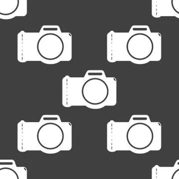 Photo camera web icon. flat design. Seamless gray pattern. Stock Illustration