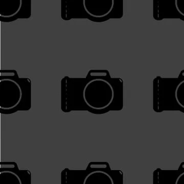 Photo camera web icon. flat design. Seamless gray pattern. Illustrazione stock