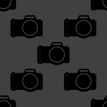 Photo camera web icon. flat design. Seamless gray pattern. Stock Illustration