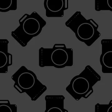 Photo camera web icon. flat design. Seamless gray pattern. Illustrazione stock