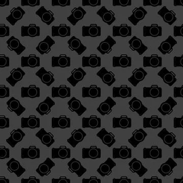 Photo camera web icon. flat design. Seamless gray pattern. Illustrazione stock