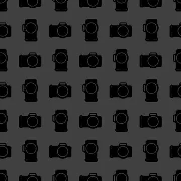 Photo camera web icon. flat design. Seamless gray pattern. Illustrazione stock
