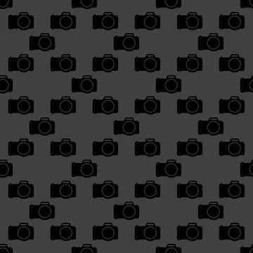 Photo camera web icon. flat design. Seamless gray pattern. Illustrazione stock