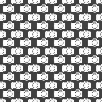 Photo camera web icon. flat design. Seamless gray pattern. Illustrazione stock