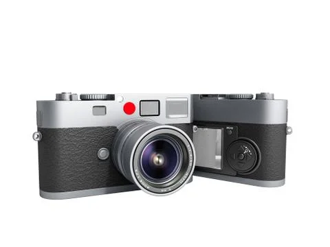 Photo cameras 3d render on white no shadow Stock Illustration