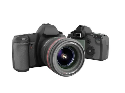Photo cameras 3d render on white no shadow Stock Illustration