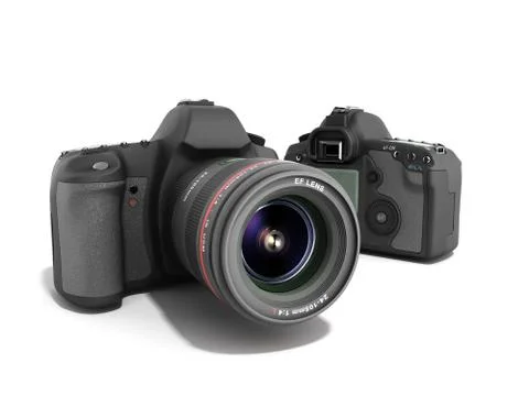Photo cameras 3d render on white Stock Illustration