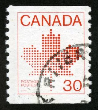 Photo, Canada, maple leaf, 1983, pointillism), maple leaf,  Stamp, postage Foto stock