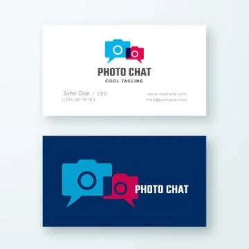 Photo Chat Abstract Vector Logo and Business Card Template. Talking Clouds Stock Illustration
