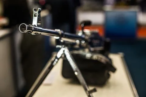 In the photo, a chromed machine gun Stock Photos