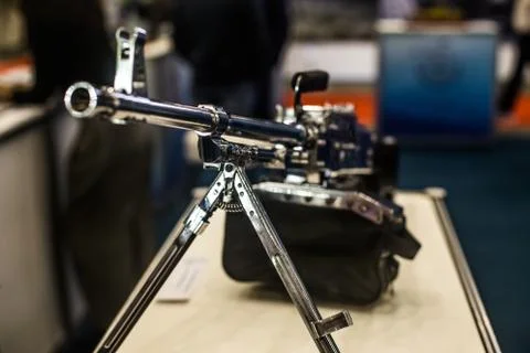 In the photo, a chromed machine gun Stock Photos