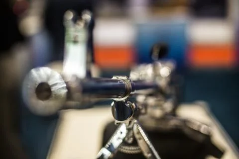 In the photo, a chromed machine gun Stock Photos