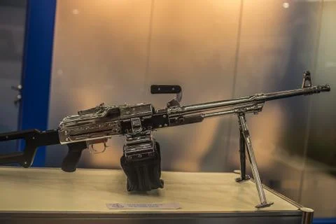 In the photo, a chromed machine gun Stock Photos