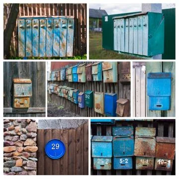 Photo collage of old mailboxes Stock Photos
