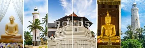 Photo collage of sculptures and architectural landmarks of Sri Lanka ...