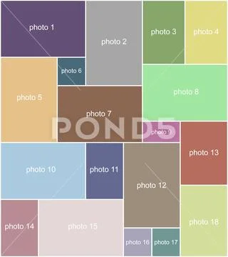 Photo collage template for 18 photos (vertical) PSD Template