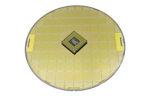 Photo of a Computer Chip CPU put on silicon wafer with microchip Foto stock