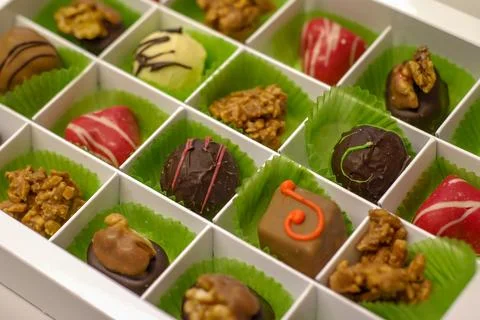 Photo of confectionery in open gift box without people Stock Photos