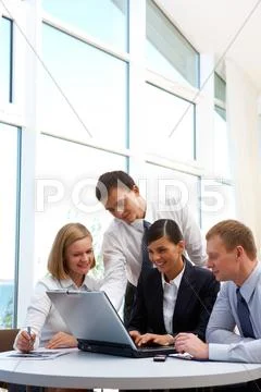 Photo of confident partners planning work at meeting in office Stock Photos