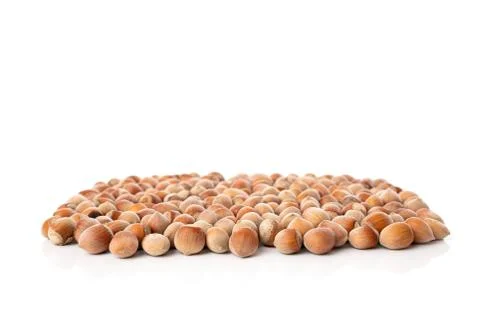 Photo of a delicious hazelnut stack isolated on a white background Stock-Fotos