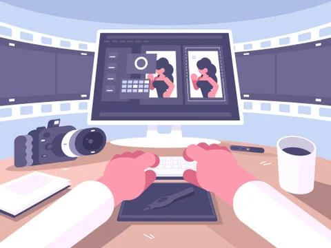 Photo designer working process Stock Illustration