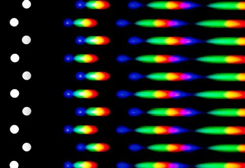 Photo of a diffraction pattern from a line of LEDs Stock Photos