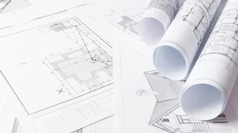 Photo drawings for the project engineering work Stock Photos