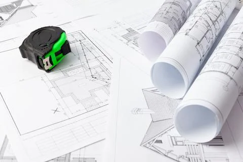 Photo drawings for the project engineering work Stock Photos