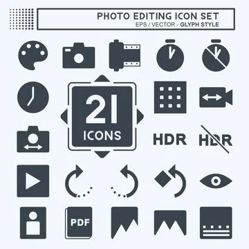 Photo Editing Icon Set. suitable for Web Interface symbol. glyph style. simpl Stock Illustration