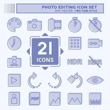Photo Editing Icon Set. suitable for Web Interface symbol. two tone style. si Stock Illustration